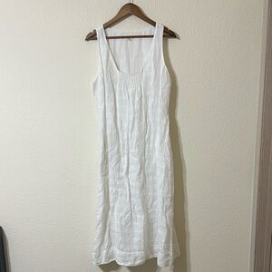 Eileen Fisher White Linen Smocked Midi Dress Minimalist Women’s Large